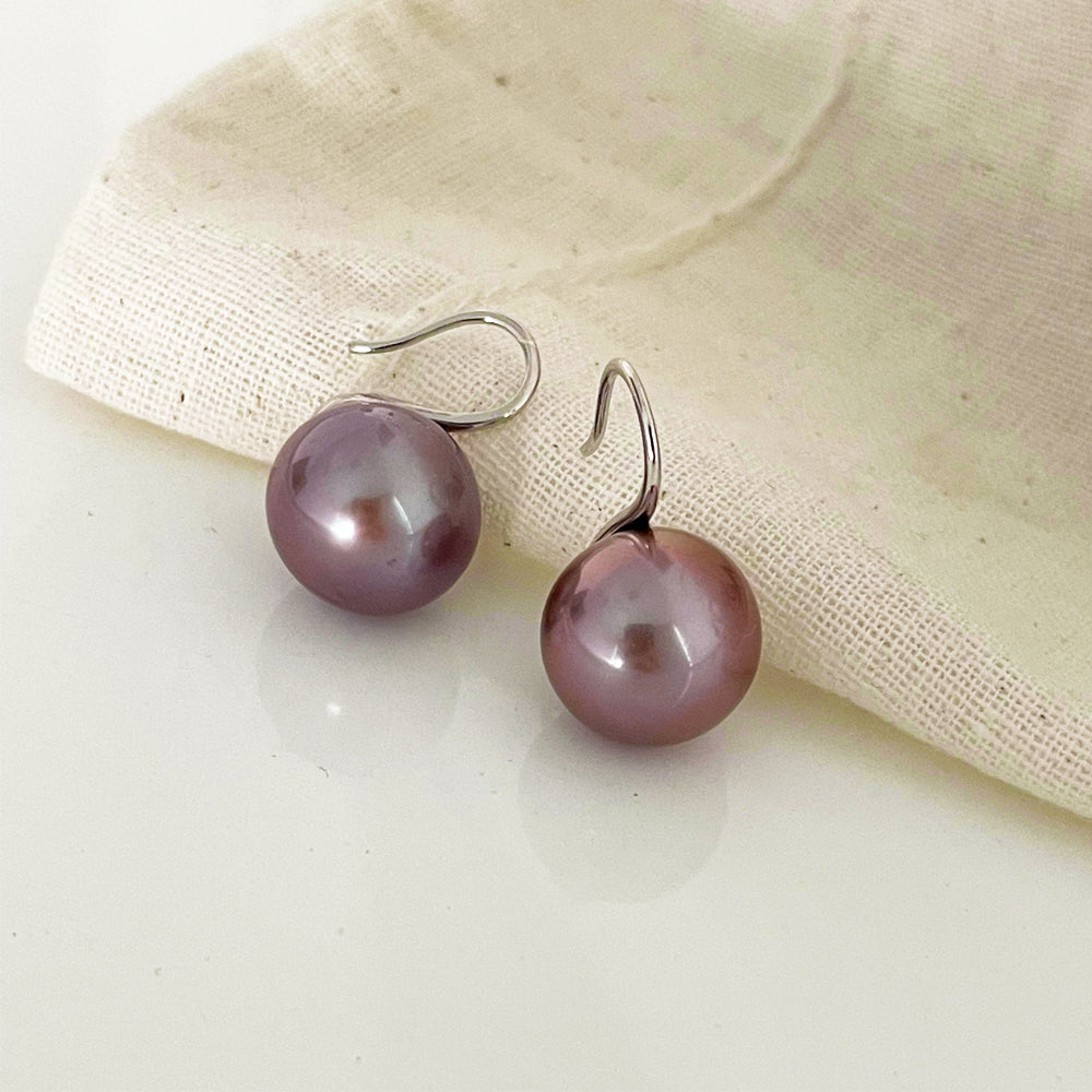 Purple Edison Pearl Drop Earrings