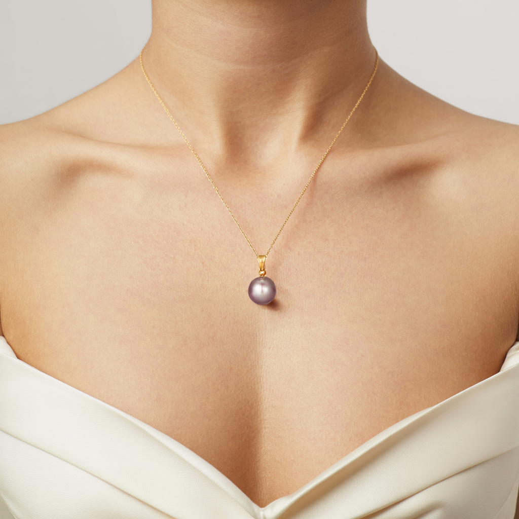 JESCOJES Lustrous AAAA Violet Pearl Pendant Necklace