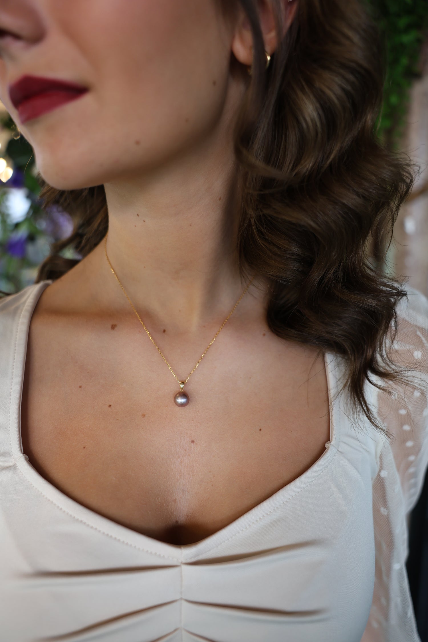 JESCOJES Lustrous AAAA Violet Pearl Pendant Necklace
