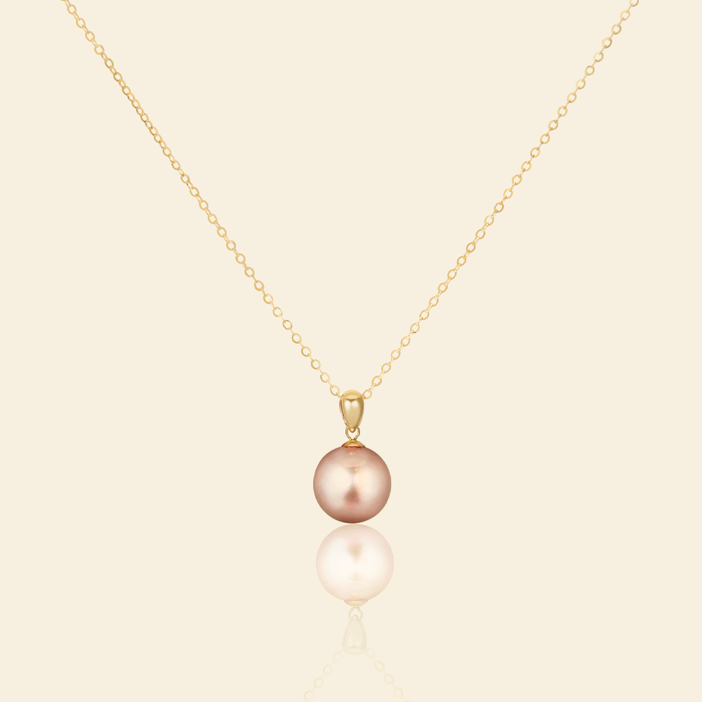 JESCOJES Shining 18K Gold Premium Pearl Pendant Necklace - Orange