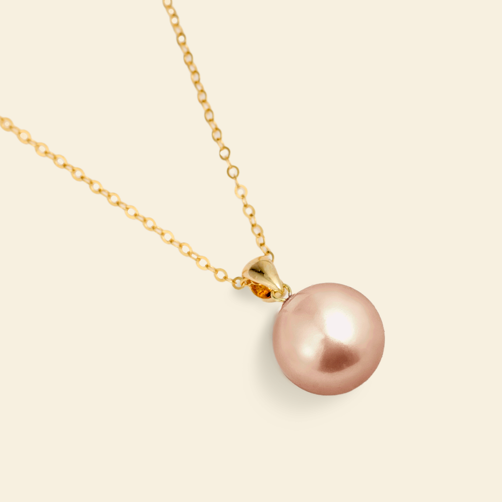 JESCOJES Shining 18K Gold Premium Pearl Pendant Necklace - Orange