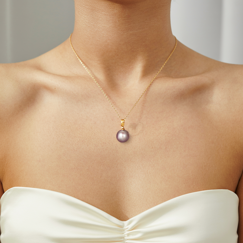 JESCOJES Shining 18K Gold Premium Pearl Pendant Necklace - Violet