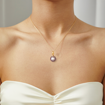 JESCOJES Shining 18K Gold Premium Pearl Pendant Necklace - Violet Pearl Yellow Gold - model