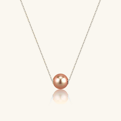 JESCOJES 18K Gold Solitaire AAAA Pearl Pendant Necklace - White Gold - Orange Pearl