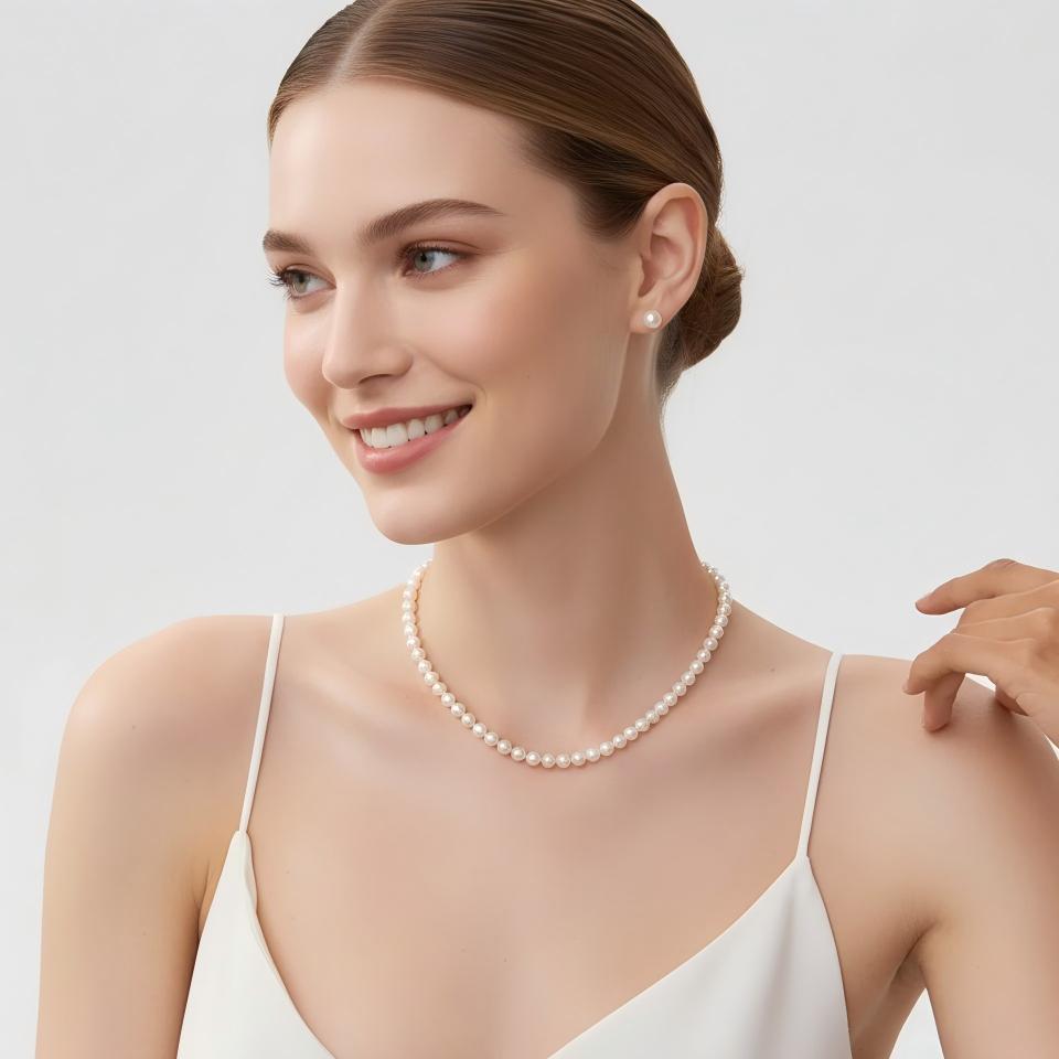 JESCOJES Petite White Freshwater Pearl Strand Necklace 4-5mm