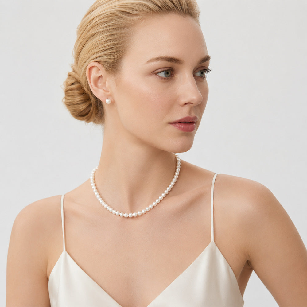 JESCOJES Charming White Freshwater Pearl Strand Necklace 5-6mm