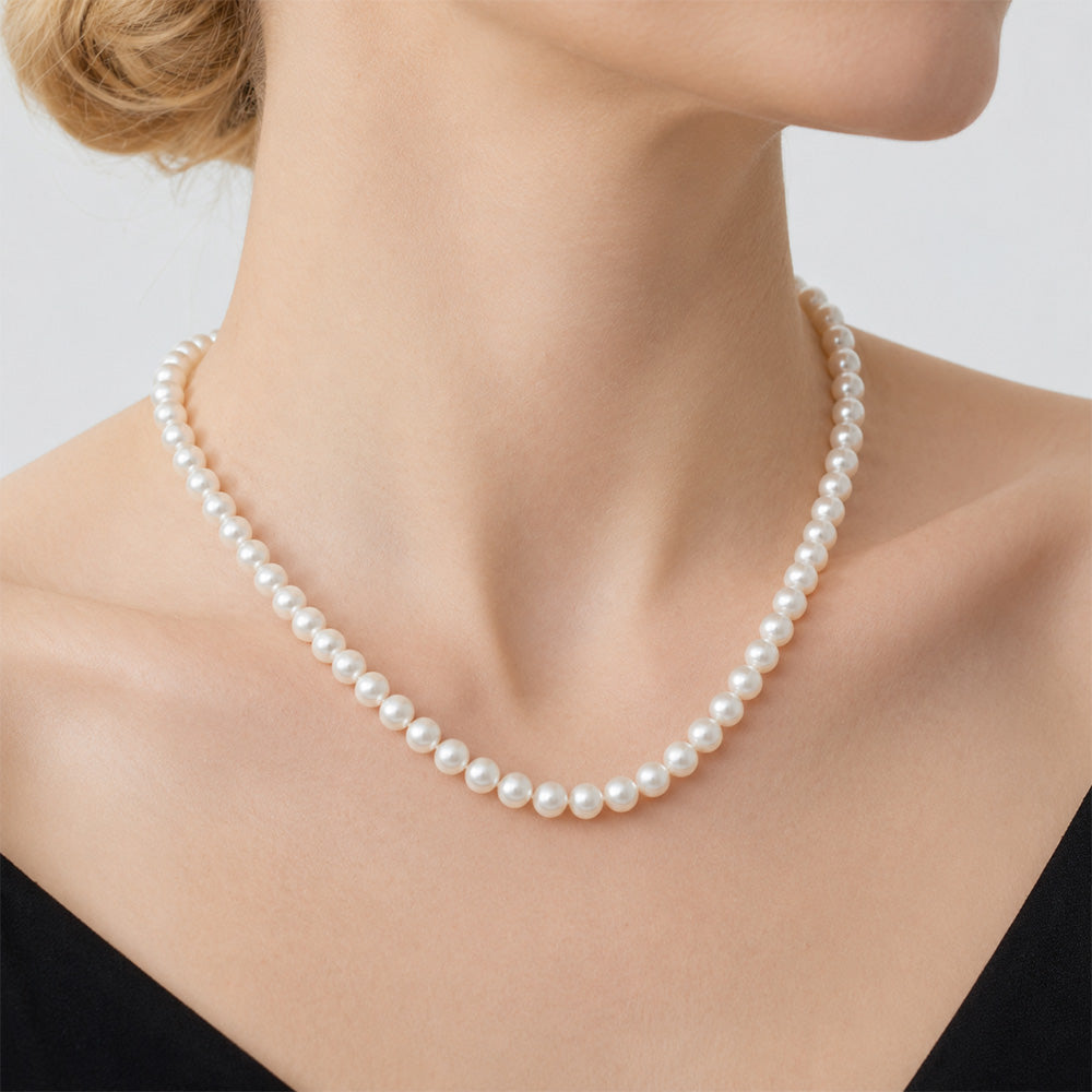 JESCOJES Elegant White Freshwater Pearl Strand Necklace 6-7mm