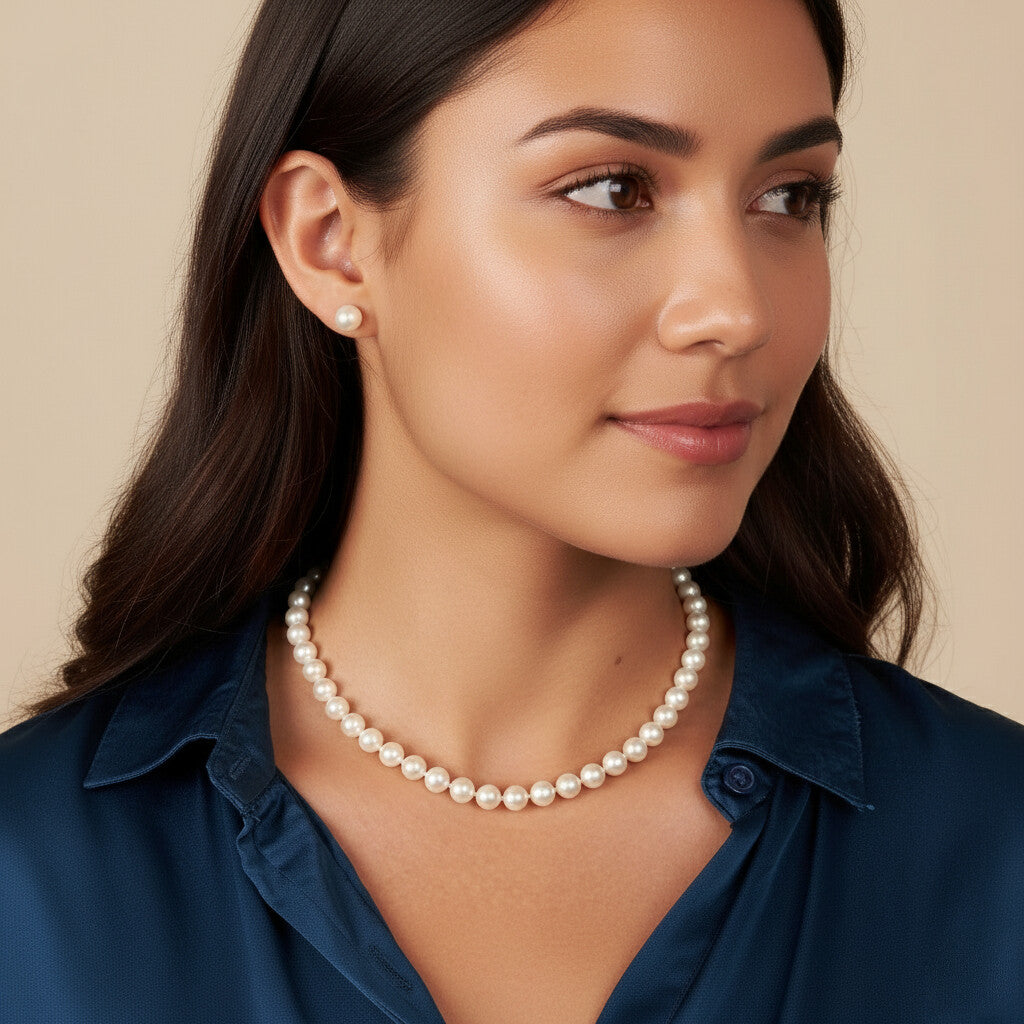 JESCOJES Noble White Freshwater Pearl Strand Necklace 7-8mm