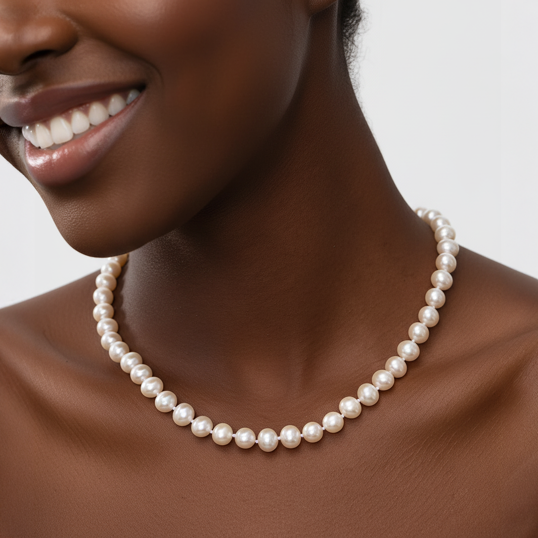 JESCOJES Noble 7-8mm White Freshwater Pearl Strand Necklace - model