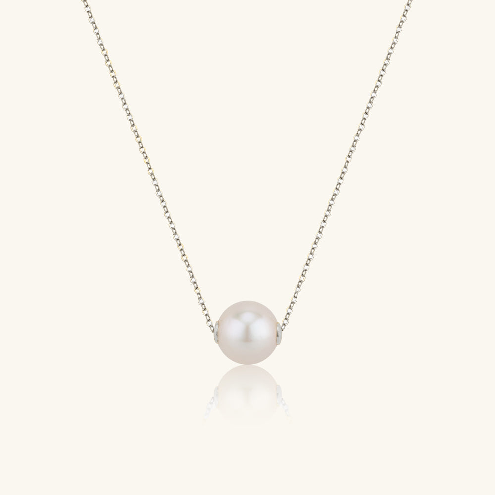 JESCOJES 18K Gold Solitaire AKoya Pearl Pendant Necklace