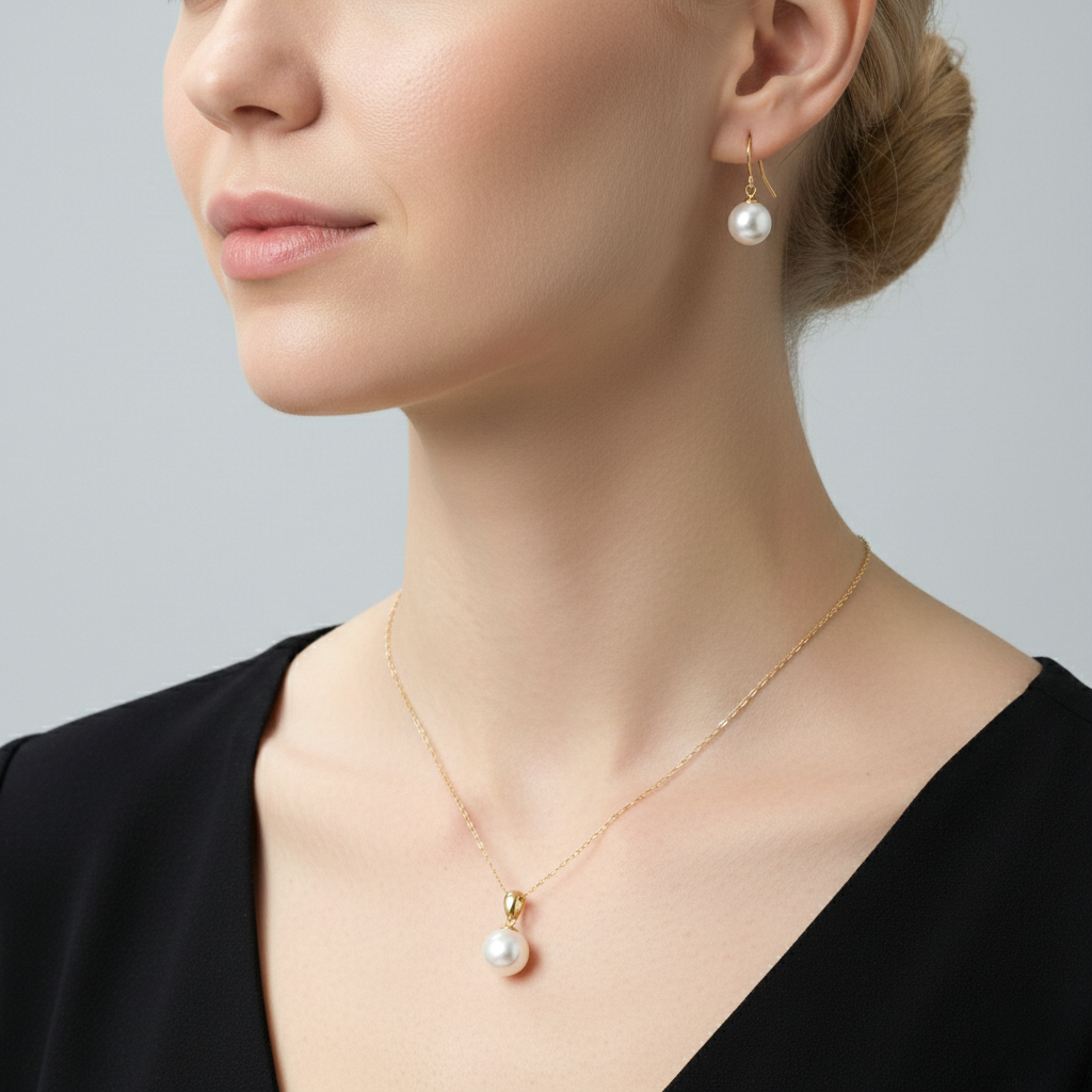JESOJES Shining Akoya Pearl 18K Gold Pendant Necklace