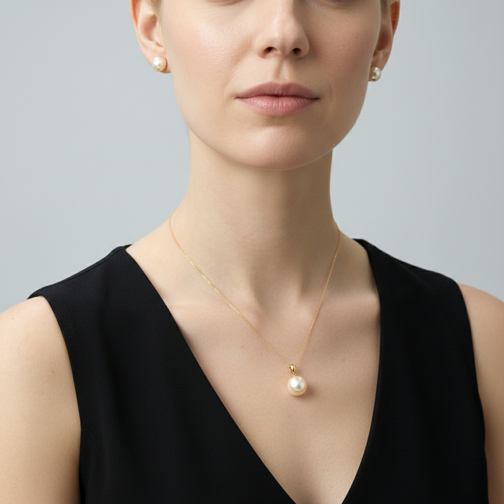 JESCOJES Shining Golden South Sea Pearl 18K Gold Pendant Necklace