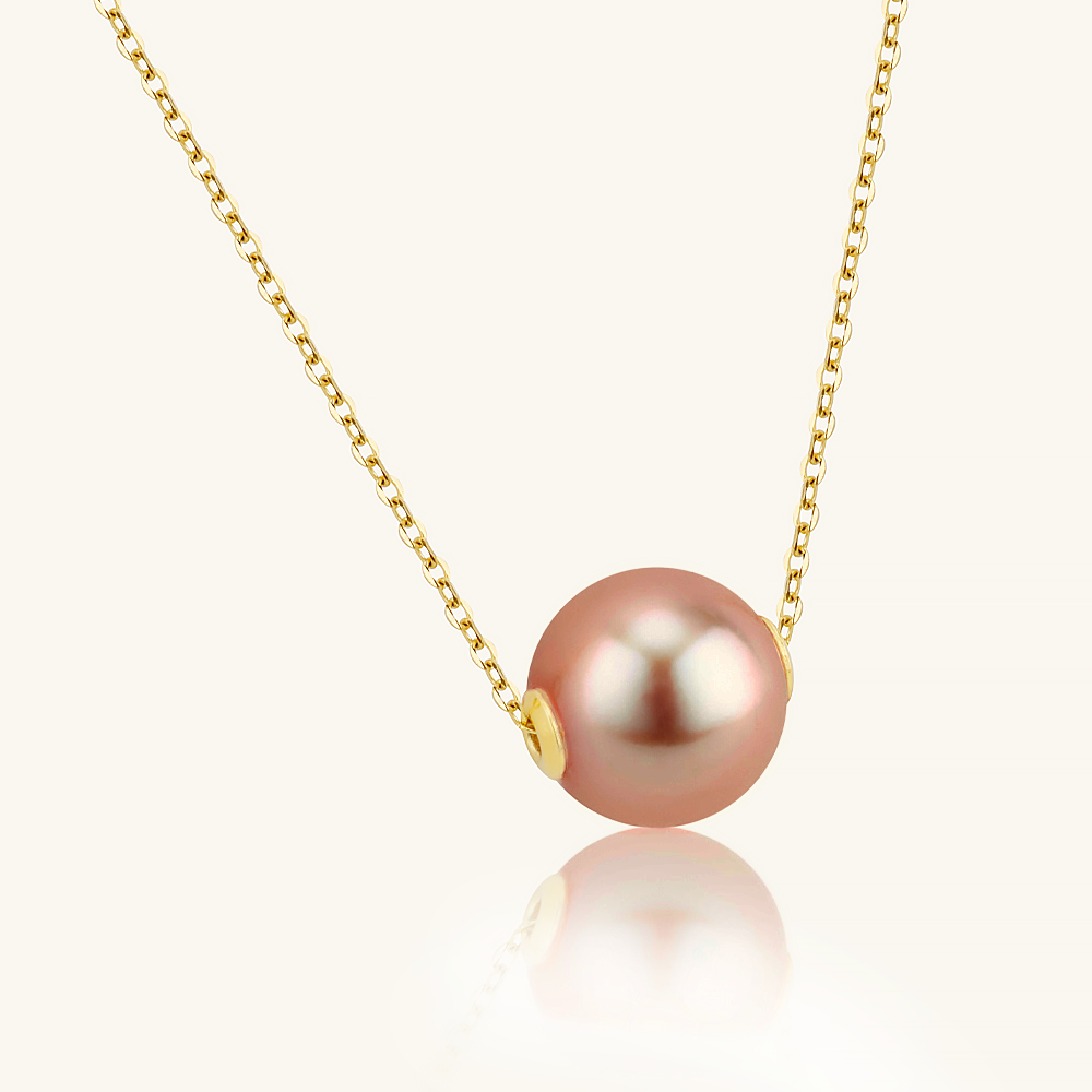 JESCOJES 18K Gold Solitaire AAAA Pearl Pendant Necklace - Orange