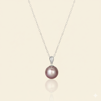 JESCOJES 18K Gold AAAA Violet Pearl Pendant Necklace - White Gold
