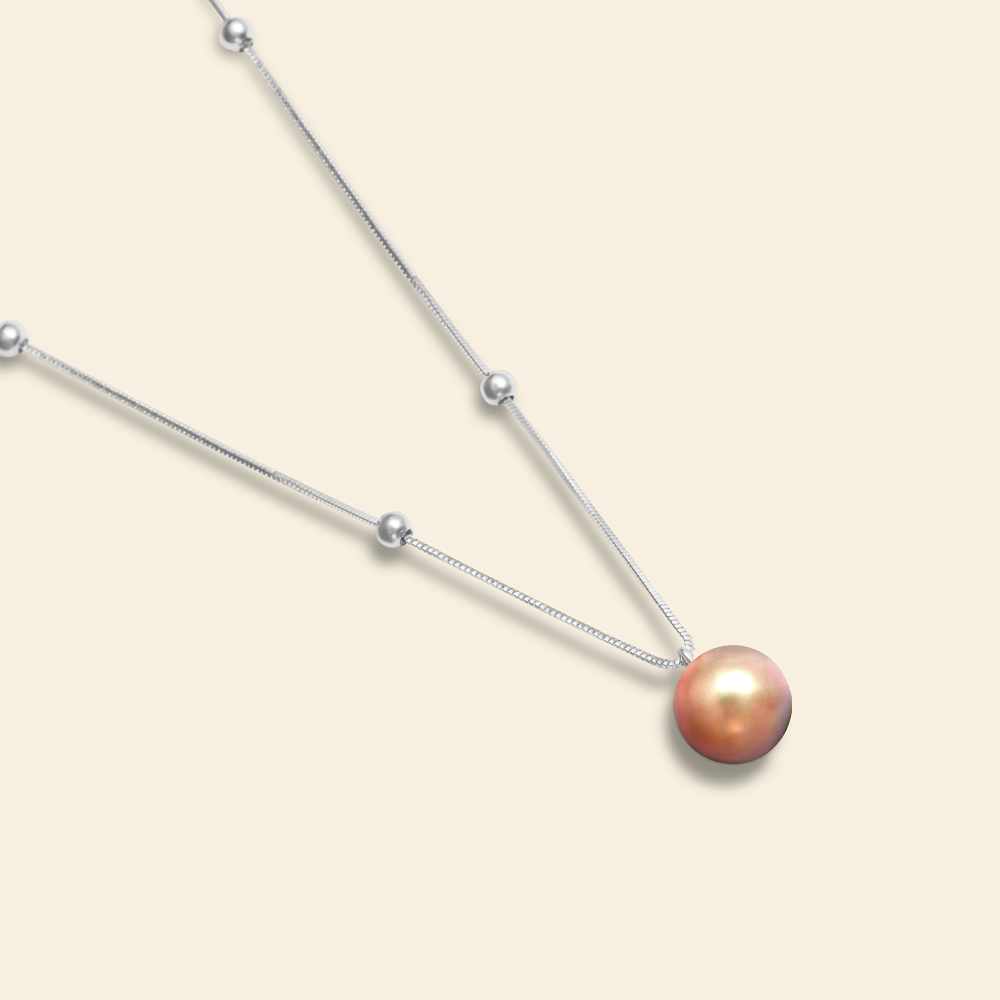 JESCOJES Elegant Beauty AAAA-Grade Pearl Pendant Necklace - Orange