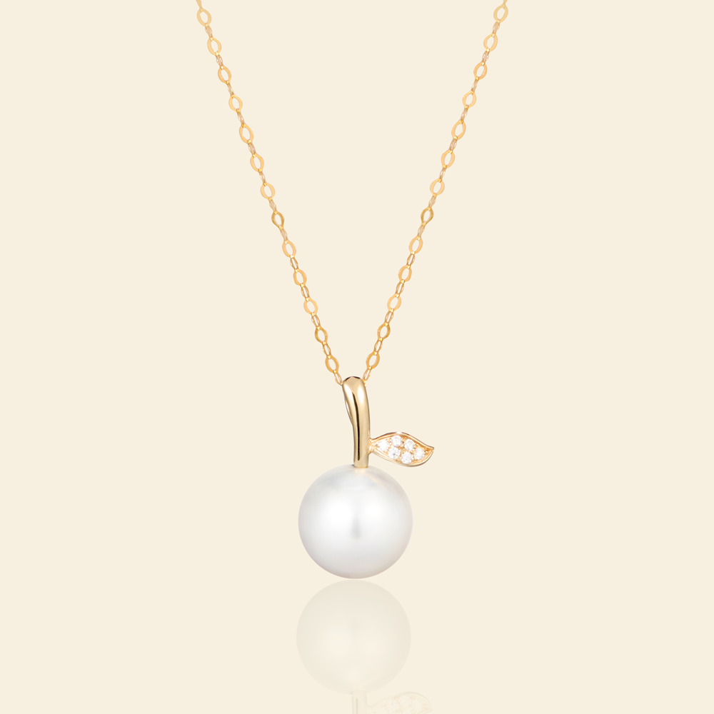 JESCOJES 18K Gold Vital Leaf Pearl Pendant Necklace
