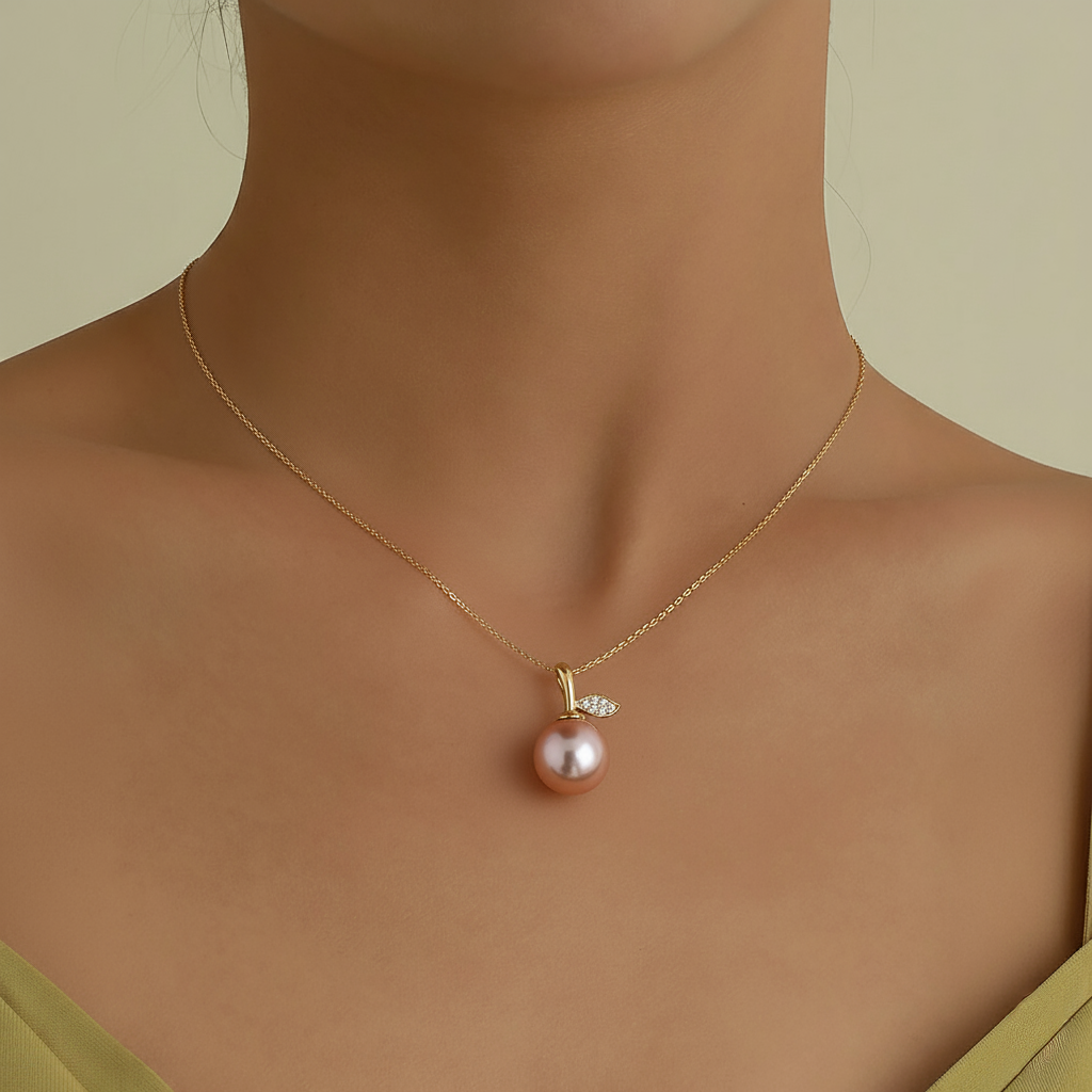 JESCOJES Lustrous Vital Leaf Pearl Pendant Necklace - Orange