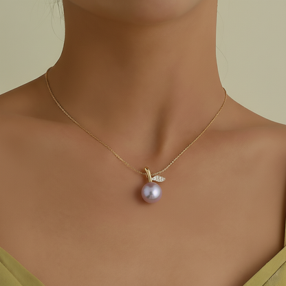 JESCOJES Lustrous Vital Leaf Pearl Pendant Necklace - Violet