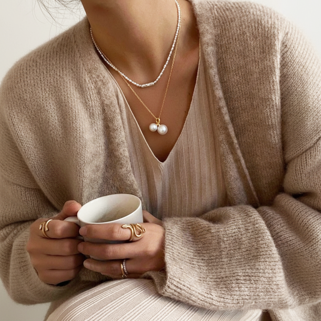 JESCOJES 18K Gold Harmony Pearls Pendant Necklace - model