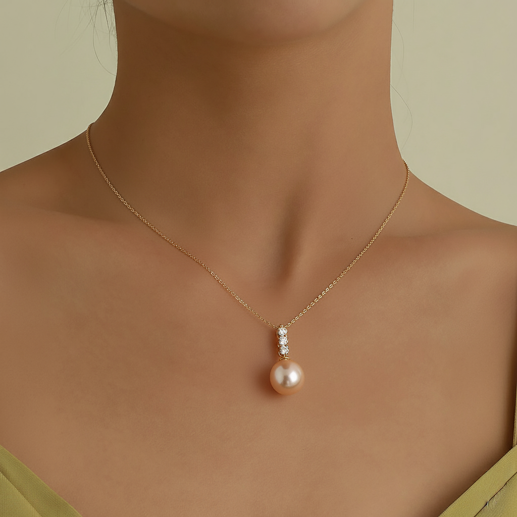 JESCOJES Sparkling Pearl Pendant Necklace - Orange