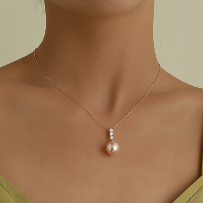 JESCOJES Sparkling Pearl Pendant Necklace - Orange