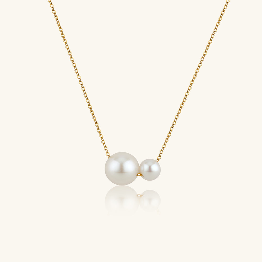 JESCOJES Charismatic AAAA Pearl Duo Pendant Necklace - Gold Plated
