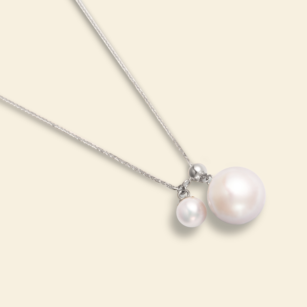 JESCOJES Charming Akoya Pearl Duo Pendant Necklace