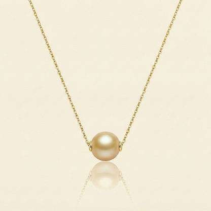 JESCOJES 18K Gold Solitaire Golden South Sea Pearl Pendant Necklace