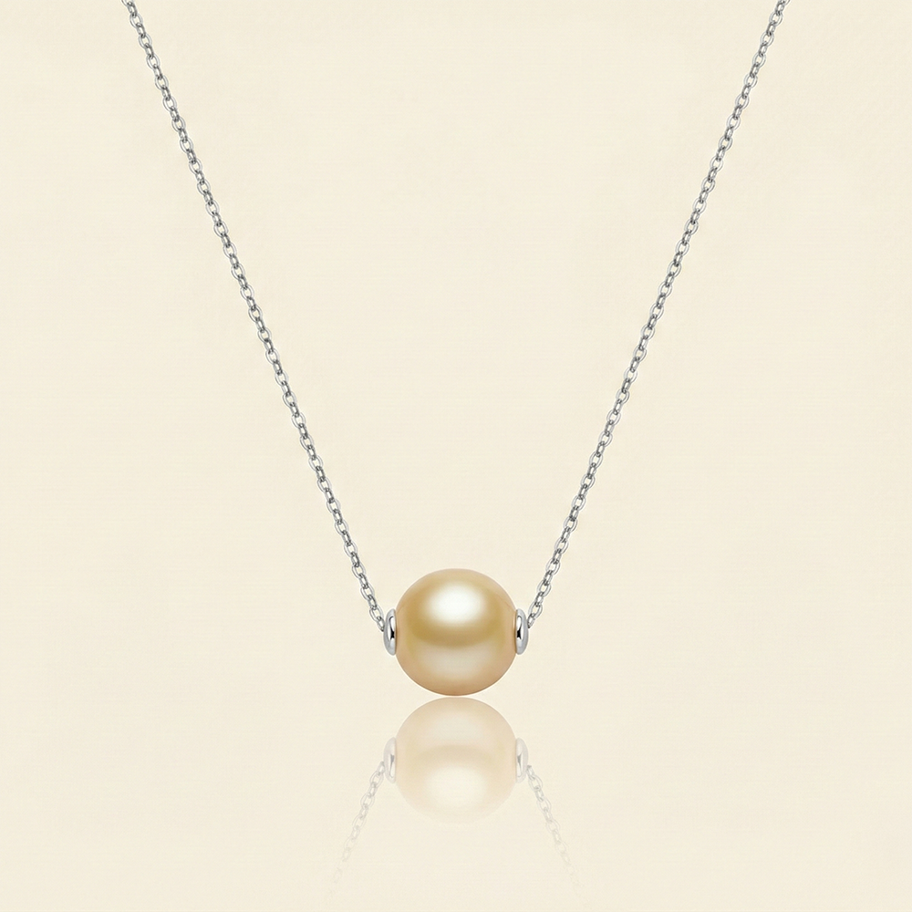 JESCOJES 18K Gold Solitaire Golden South Sea Pearl Pendant Necklace