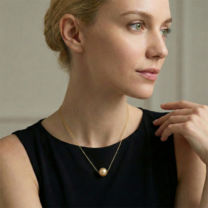 JESCOJES 18K Gold Solitaire Golden South Sea Pearl Pendant Necklace