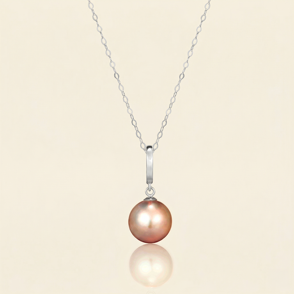 JESCOJES Signature Convertible Pearl Pendant Necklace - Orange Pearl White Gold