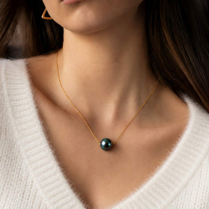 JESCOJES The Solitaire | 18K Gold Tahitian Pearl Pendant Necklace