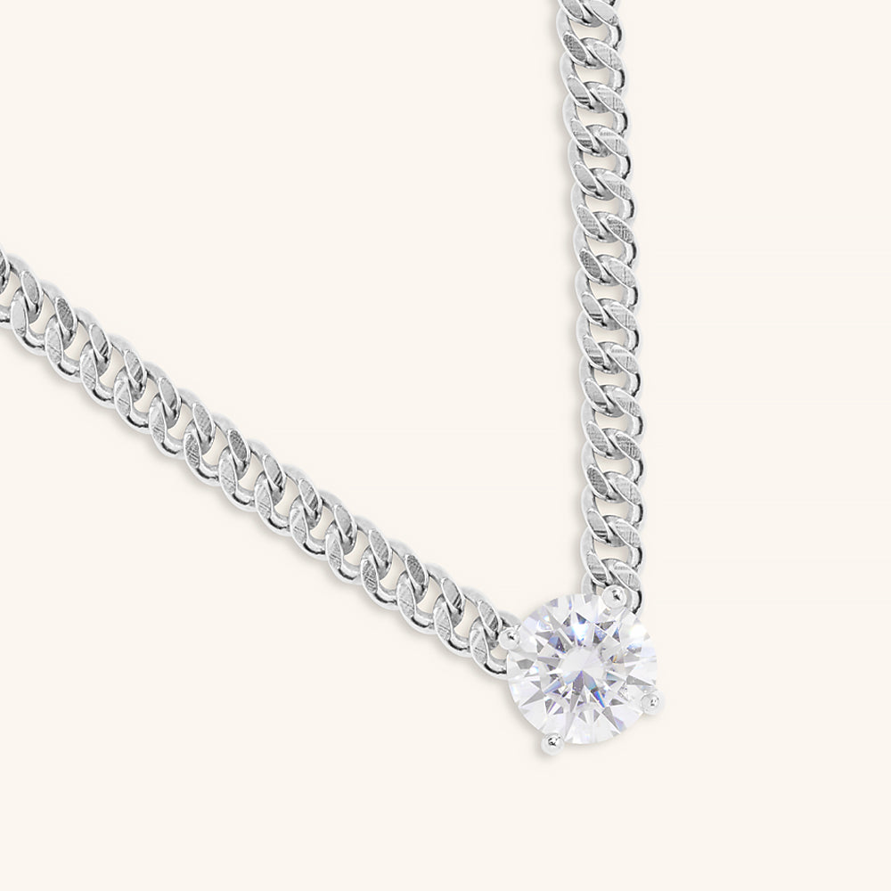 Four Prong Cuban Chain  Moissanite Pendant Necklace