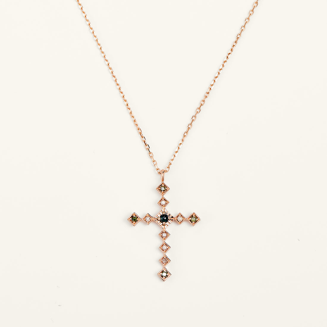 Rose Gold Diamond Cross  Pendant Necklace  - Firmness