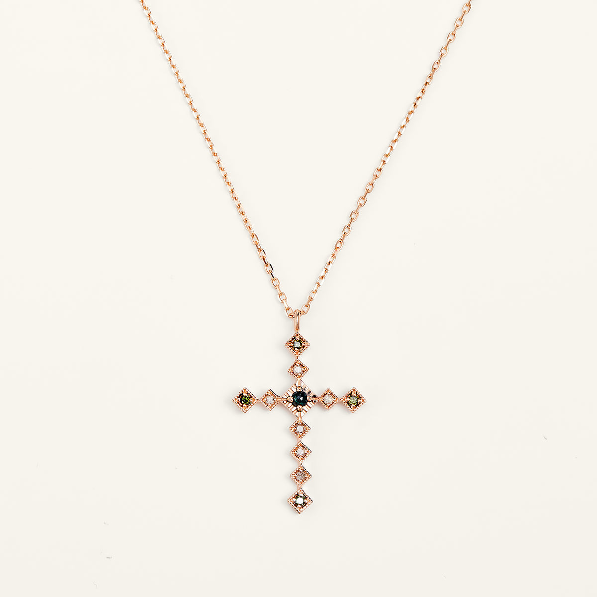 Rose Gold Diamond Cross  Pendant Necklace  - Firmness