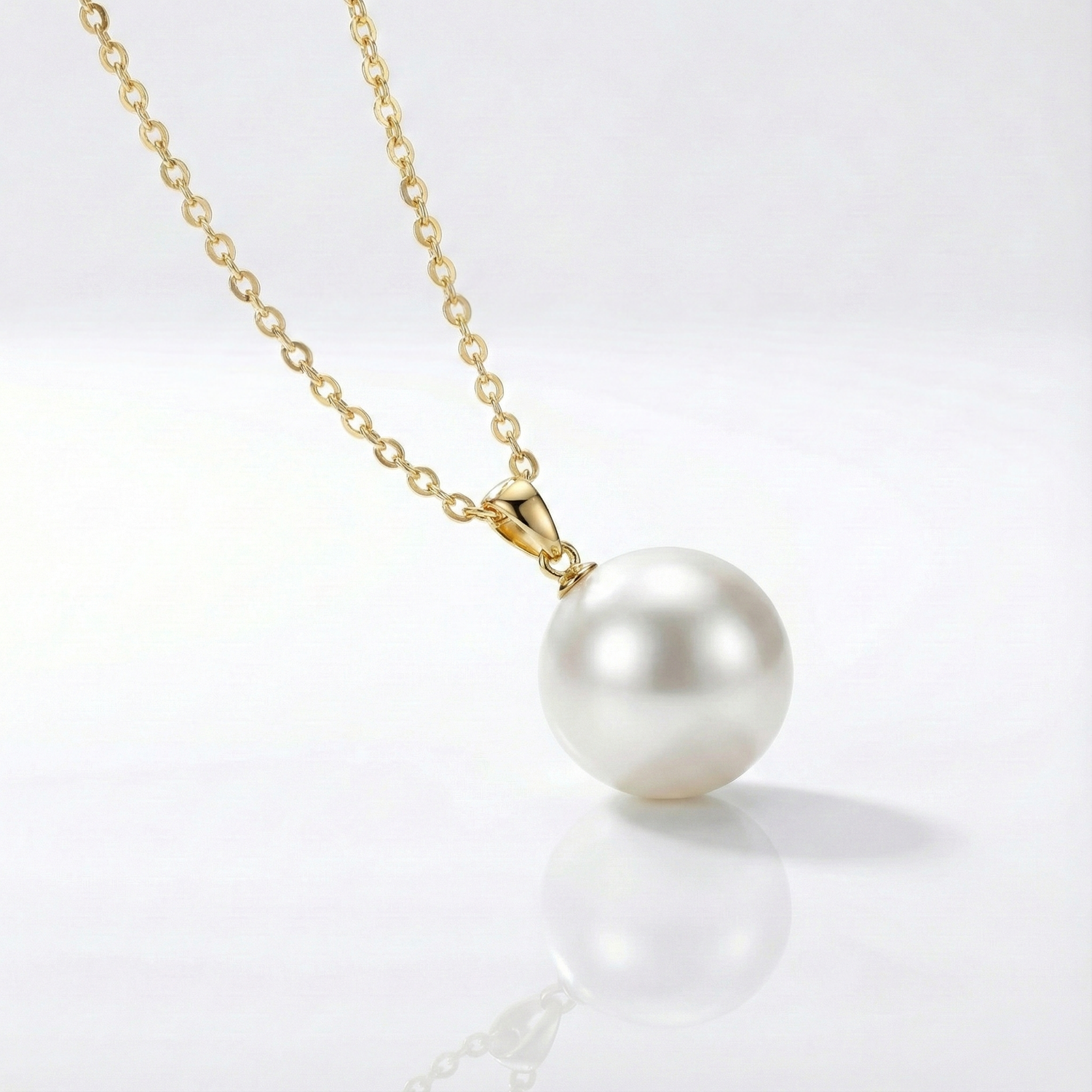 JESCOJES Elite 18K Gold Single Pearl Pendant Necklace
