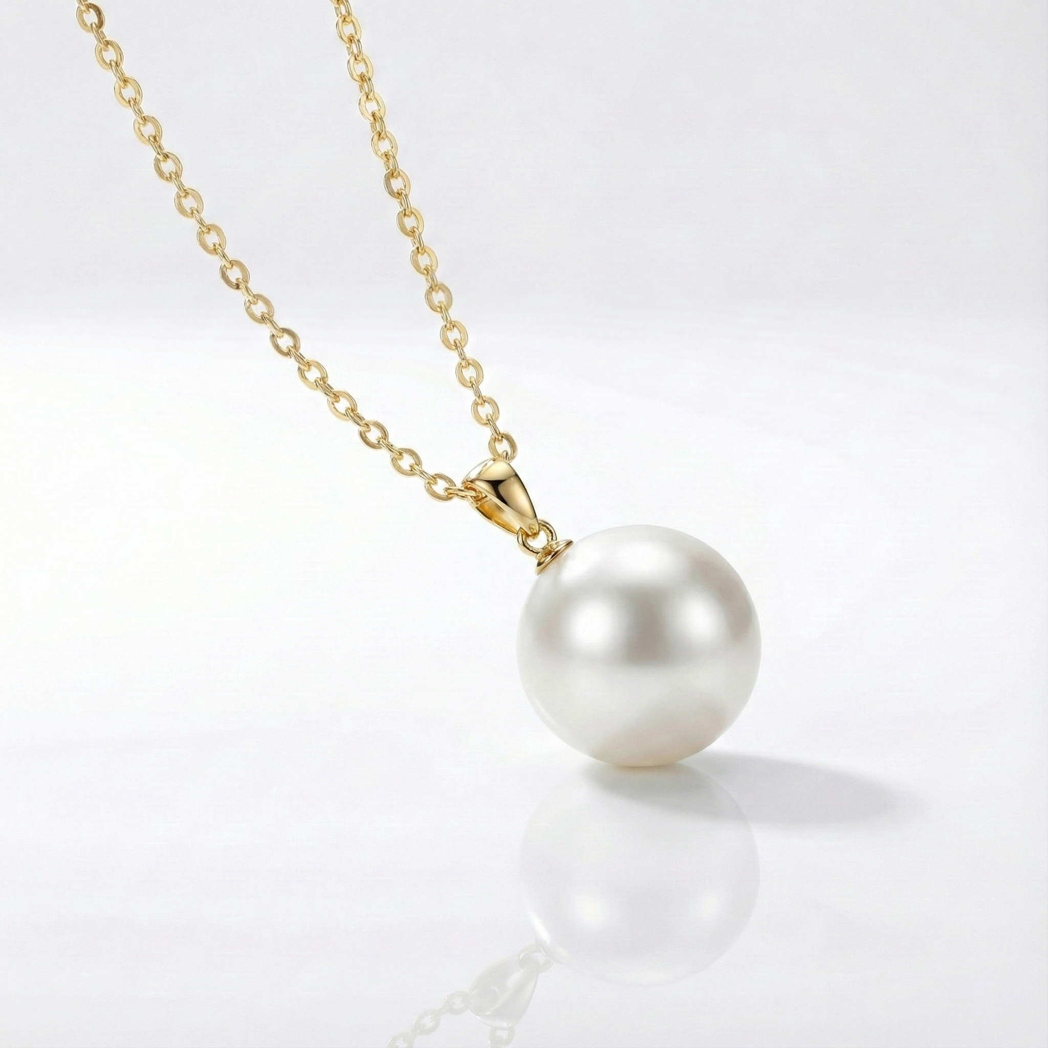 JESCOJES Elite 18K Gold Single Pearl Pendant Necklace