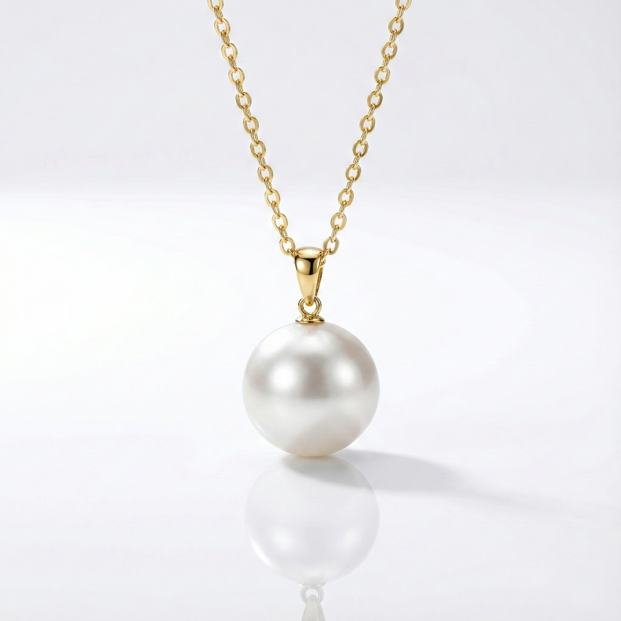 JESCOJES Elite 18K Gold Single Pearl Pendant Necklace