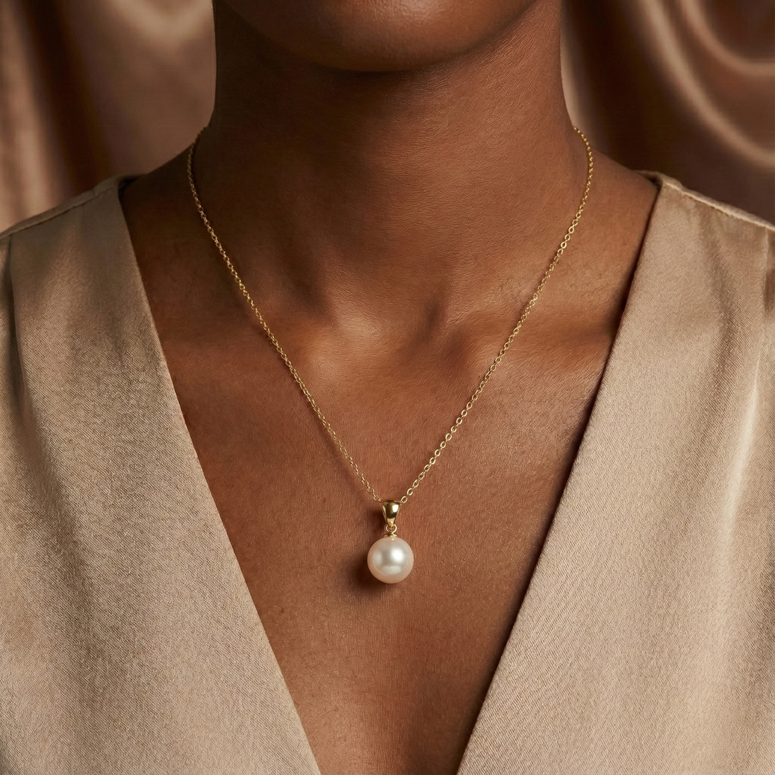 JESCOJES Elite 18K Gold Single Pearl Pendant Necklace