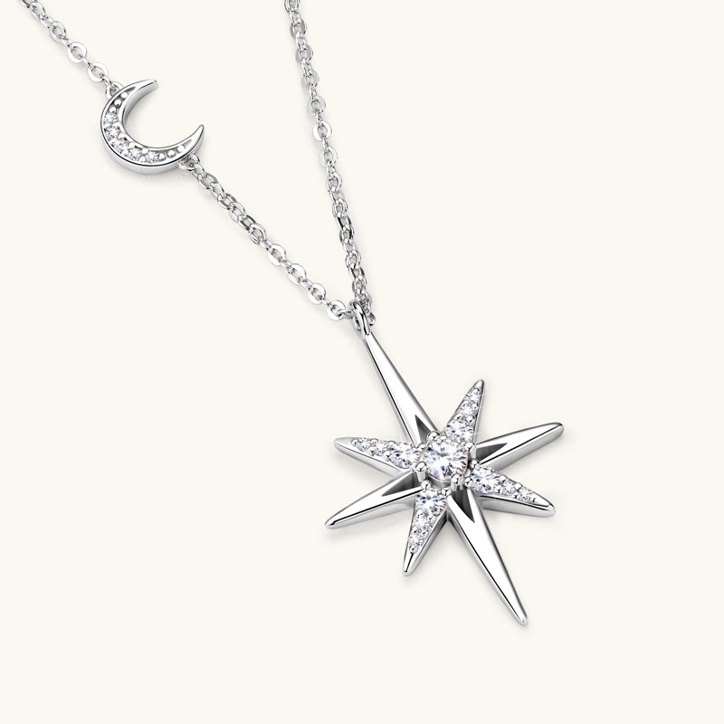 Star &amp; Moon Premium Moissanite Pendant Necklace - JESCOJES