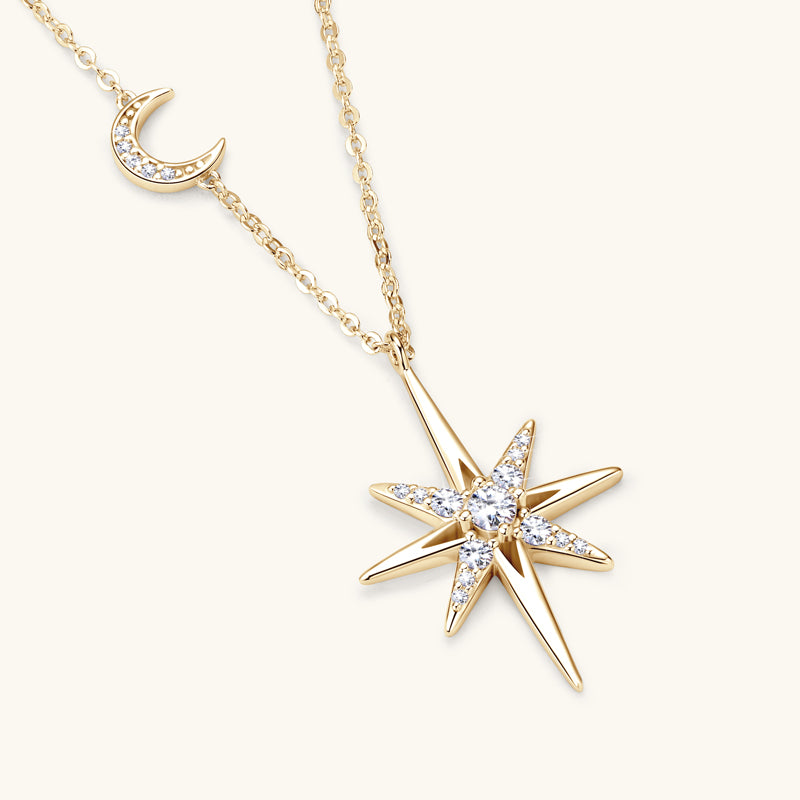 Star &amp; Moon Premium Moissanite Pendant Necklace