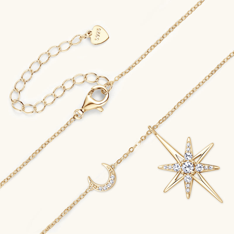 Star &amp; Moon Premium Moissanite Pendant Necklace - JESCOJES