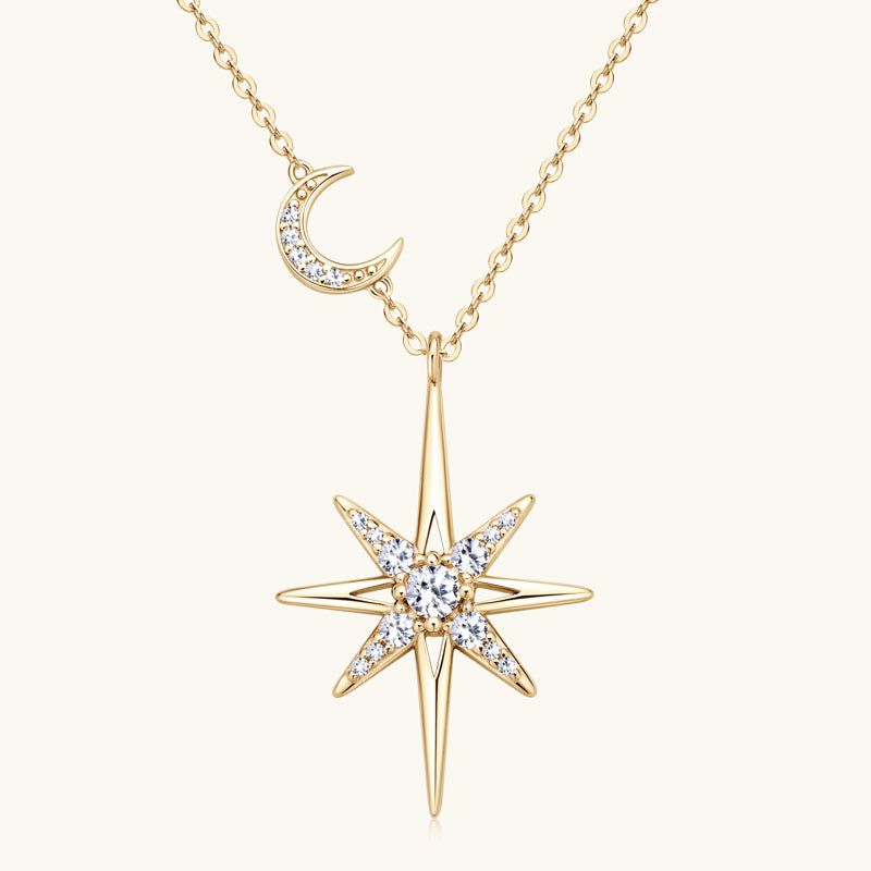 Star &amp; Moon Premium Moissanite Pendant Necklace - JESCOJES