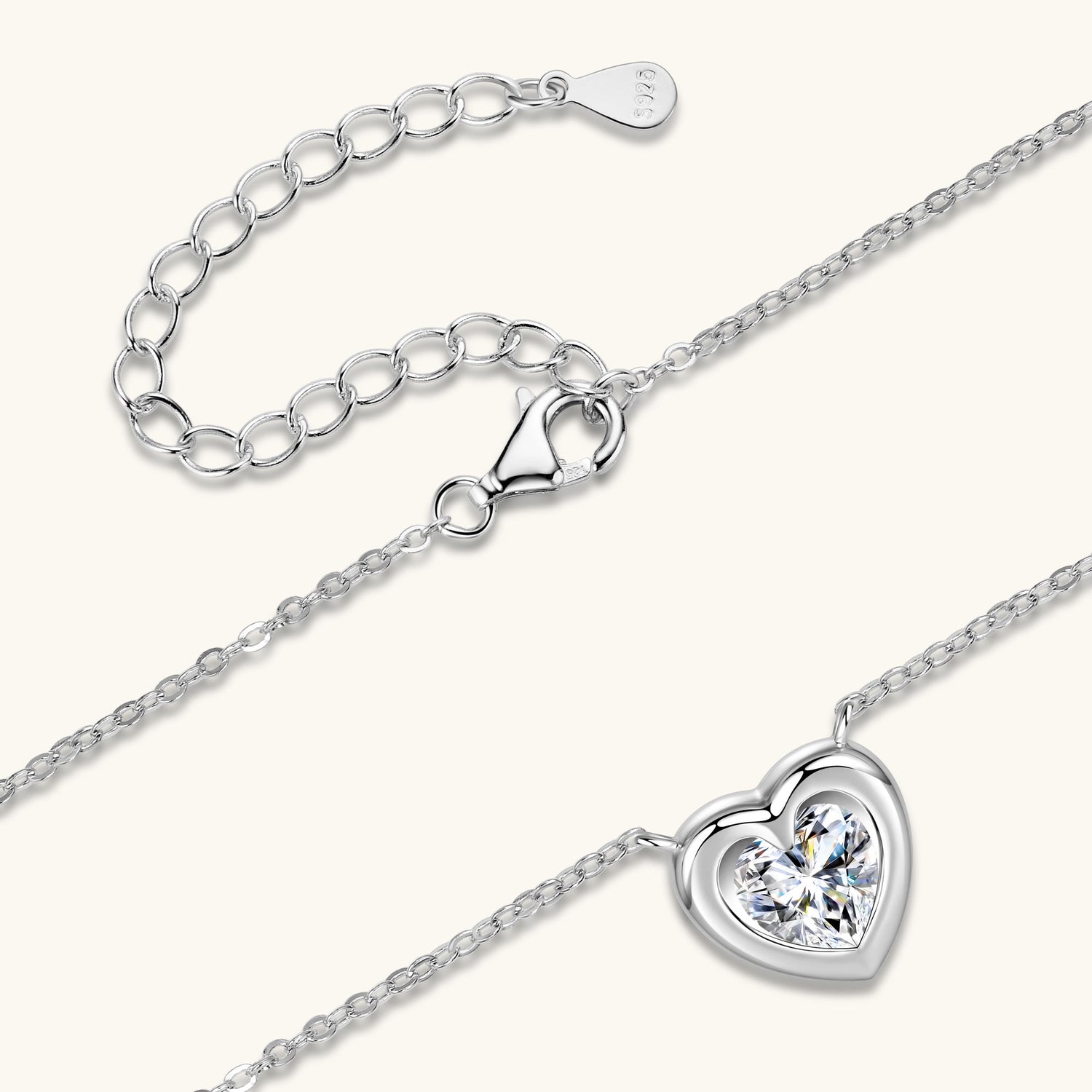 JESCOJES Shining Heart Moissanite Pendant Necklace