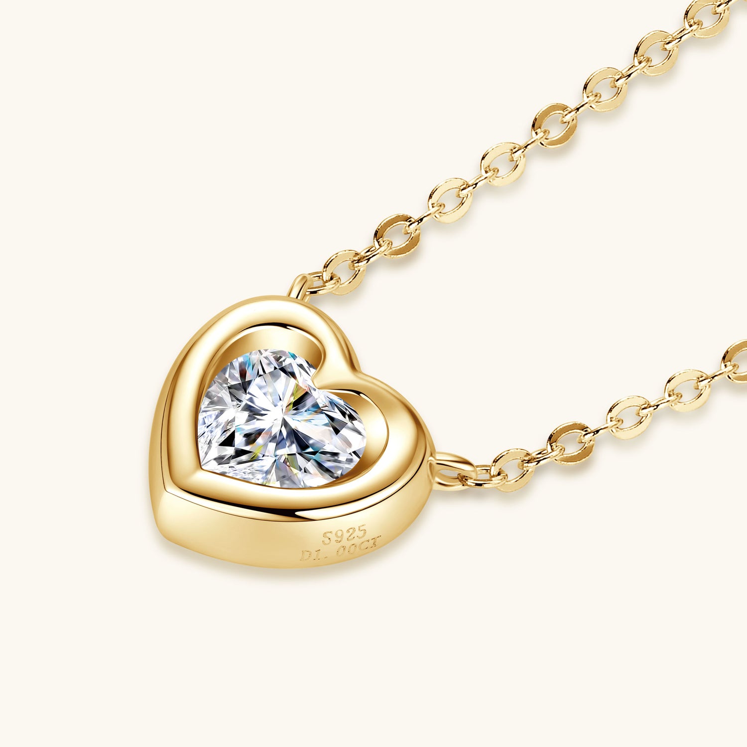 JESCOJES Shining Heart Moissanite Pendant Necklace