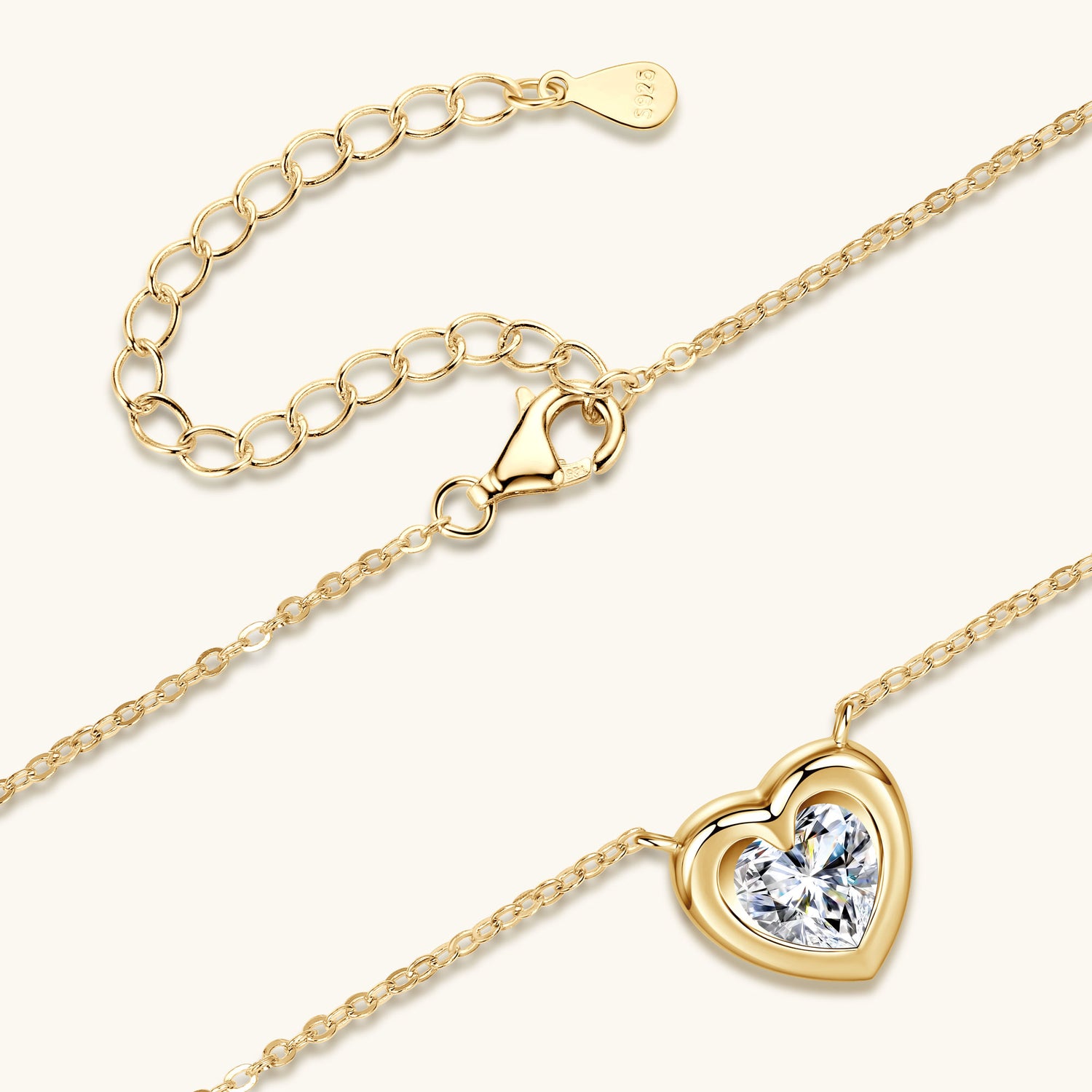 JESCOJES Shining Heart Moissanite Pendant Necklace