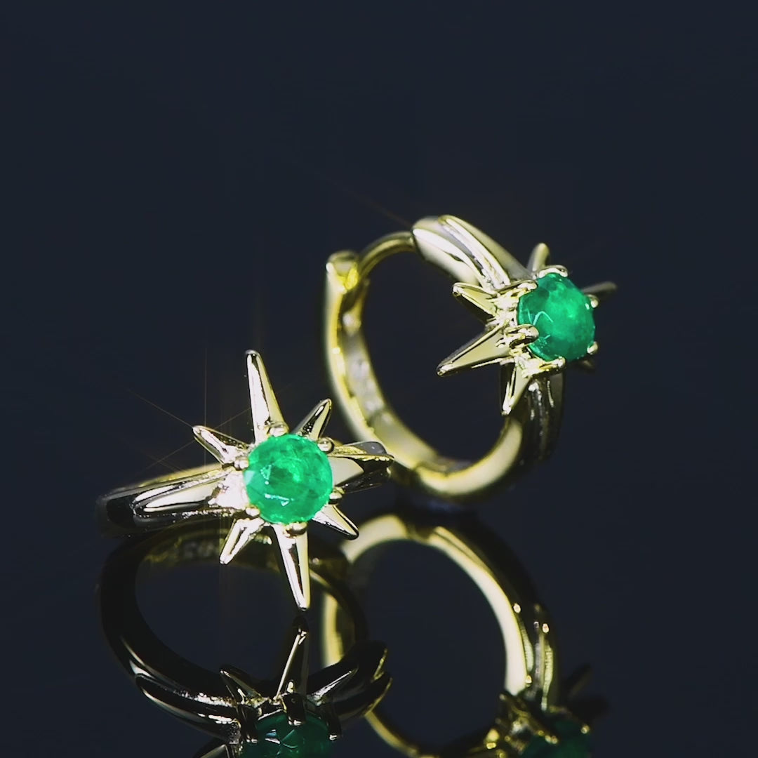 Romantic Star Emerald Hoop Earrings