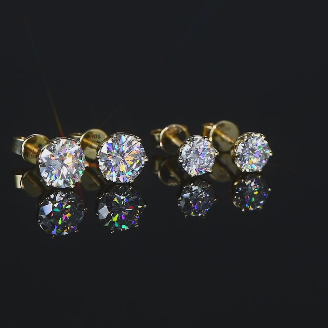 Gold Six Prong Moissanite Stud Earrings