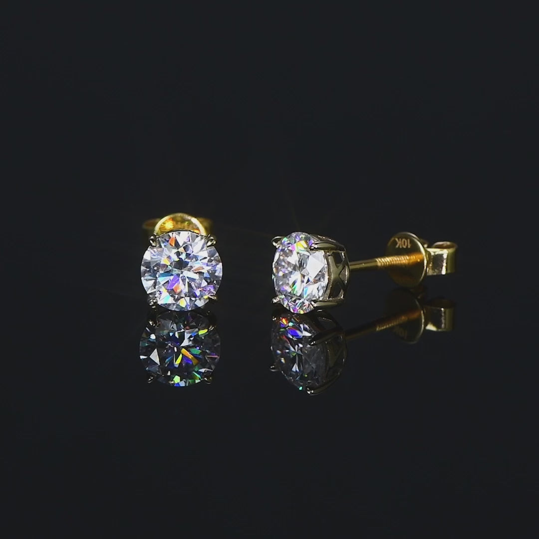 Gold Four Prong Moissanite Stud Earrings