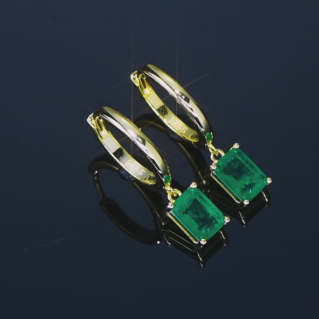 Classic Square Emerald Drop Earrings